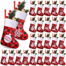 100 Pcs Mini Buffalo Plaid Christmas Stockings 7 Inch Bulk, Small Red Black G...