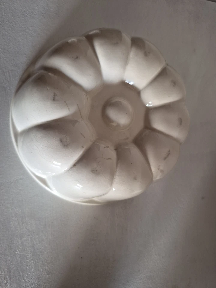 Alte Puddingform antike Backform Pastetenform Keramik rund 18,5 cm Vintage weiß - Bild 3 von 4