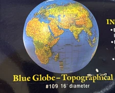 NEW VINTAGE Inflatable World Earth 16" Topographical Globe Blue Vinyl Beach Ball