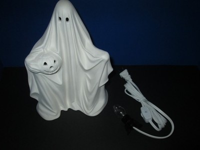 UNPAINTED CERAMIC BISQUE BYRON MOLD ''GHOST with PUMPKIN'' Complete With Lighting