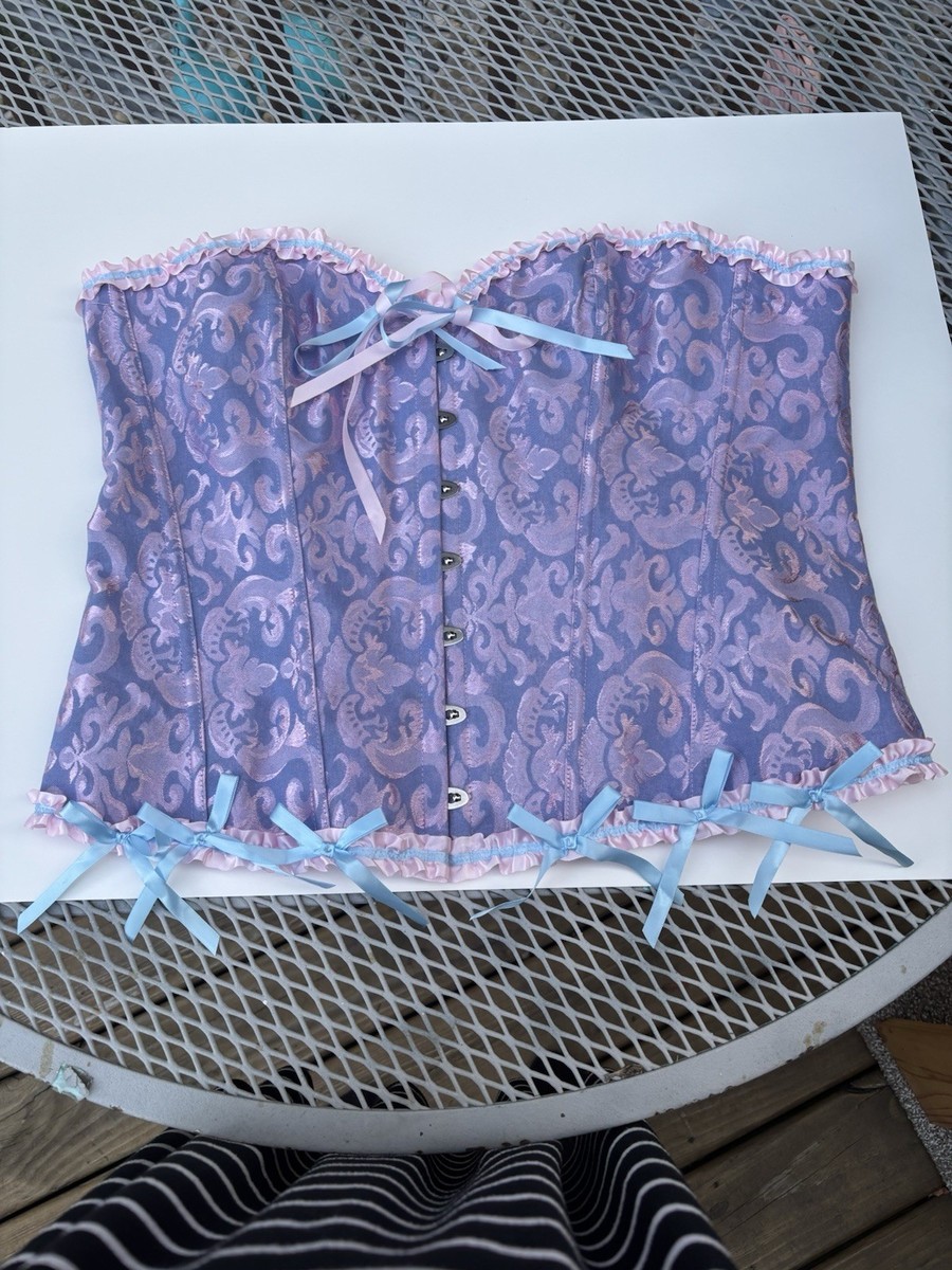 Topmodel 5X Corset Top Floral Strapless Lace Lavender&Pink Brocade Pattern  View 2
