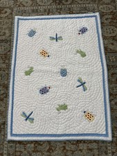 Vintage Pottery Barn Kids crib Quilt Bugs Ladybugs Blanket Gingham embroidered