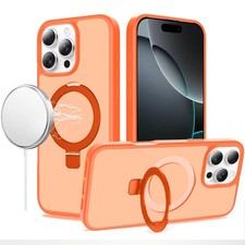 iPhone 16 Pro Max Magnetic Ring Stand Full Rotation Matte Case Tempered Glass