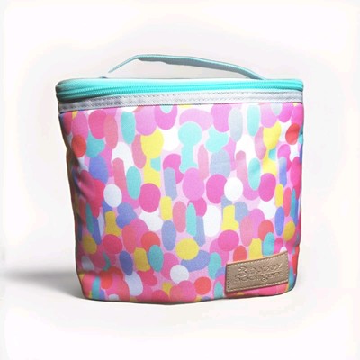Insulated Lunch Tote Box Pink Teal Blue Dots Pompom By 3 Happy Hooligans