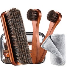 4 Pcs Horsehair Shoe Brush Kit Polishing Daubers Applicators Leather Care Bru...