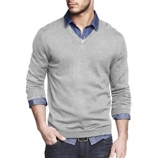 Men's V-Neck Long Sleeve Pullover Sweater Slim Fit Knit Casual Business Outwear