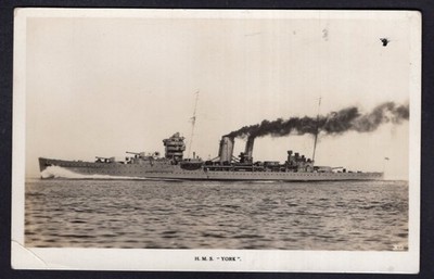 RPPC HMS YORK - YORK CL HEAVY CRUISER - 1930-1941 (SUNK ITALIAN ITALIAN MTBS)