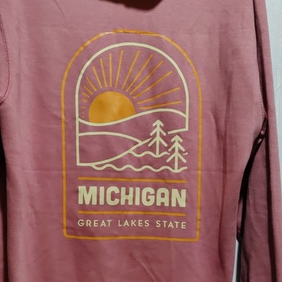 Michigan Great Lakes State Adult Long Sleeve Hoodie Sweatshirt Orchid Ice S NWT