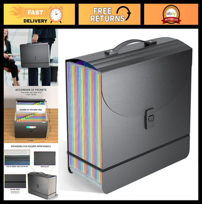 25 Pocket Accordion File Organizer - Expandable Document Folder with Colored Tab