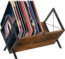 Record Storage Rack, 80 LP Metal & Wood CD Storage Holder, 1 Tier Vinyl Display