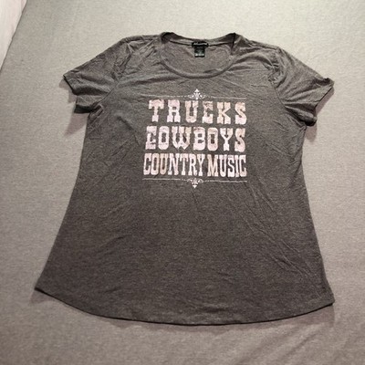 Delusional T Shirt Women's L Graphic Print Trucks Cowboys Country Music Gray Tee
