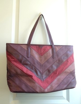 Imoshion Vegan Faux Leather Chevron Patchwork Purse Red Burgundy Tote Bag Purse
