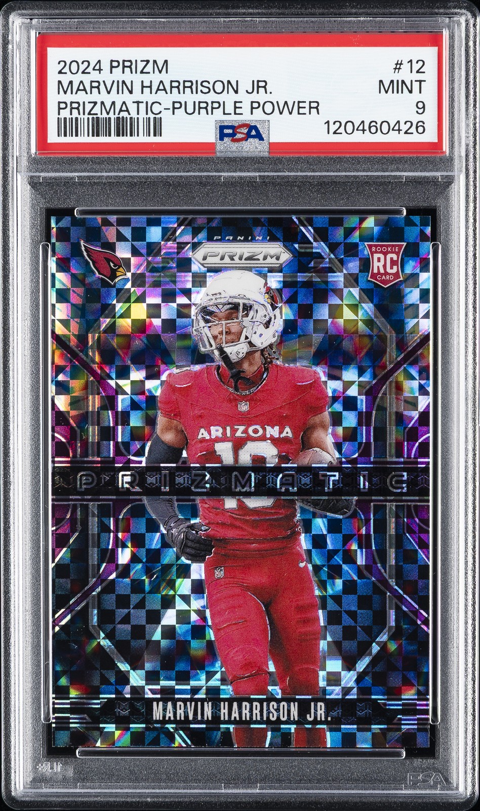 2024 PANINI PRIZM PRIZMATIC PURPLE POWER #12 MARVIN HARRISON JR. 18/49 PSA 9