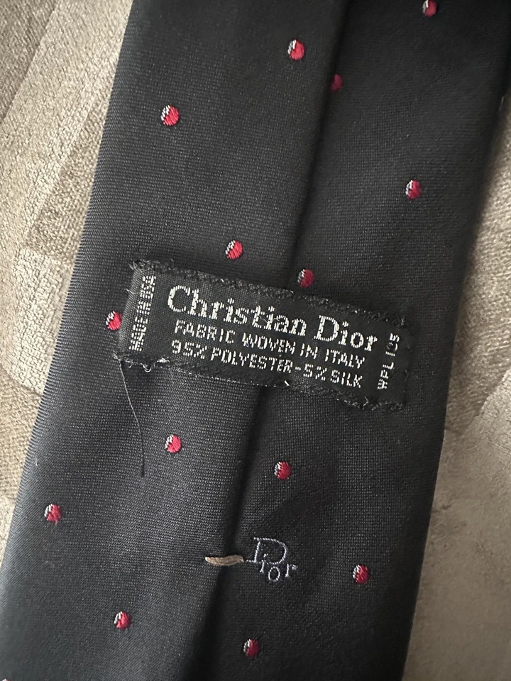Corbata de Colección Christian Dior Para Hombre Talla Única Negra Patrón de Punto Rojo Italia Mezcla de Seda Foto 3 de 4