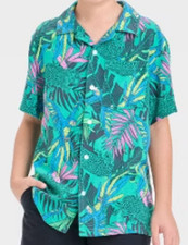 Boys' Short Sleeve Printed Button-Down Shirt - Cat Jack Green Jungle S 6/7