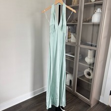 Reformation Daniela Sea Glass Blue Silk Sleeveless Dress Medium NEW Plunge Neck