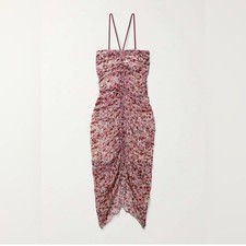 NWT ISABEL MARANT TOILE Falone ruched printed chiffon midi dress FR 34 US 2
