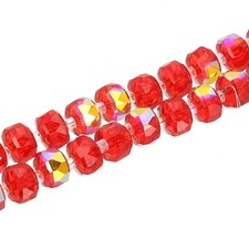 Crystal Glass Beads, 8 mm Rondelle Crystal Beads, Red Flash