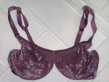 Vintage Bali Bra 38C Purple Sheer Satin Lace Underwire Padless Embroidered
