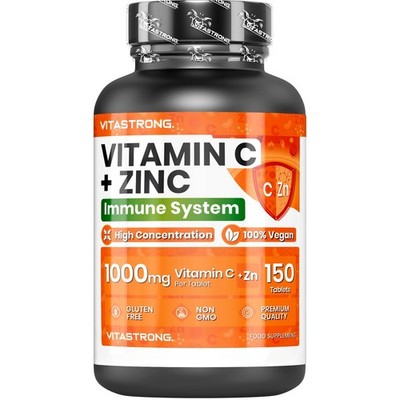 Vitamin C 1000mg Zink Vegan Vitastrong, 1 Tablette/Tag (5-Monats-Vorrat)