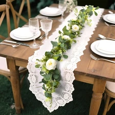 2 Pack 12Ft Artificial Eucalyptus Flower Garland,Flower Garlands with 6 White...