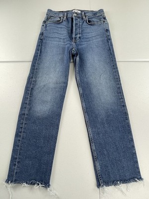 RE/DONE Comfort Stretch High Rise Stove Pipe Women s 27 Mid 70 s Fringe Raw Blue