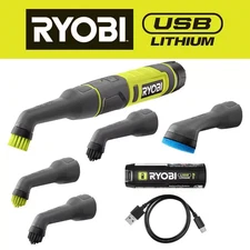 USB Lithium Cordless Compact Detail Scrubber Kit W/ 2Ah Battery, Charging Cable,