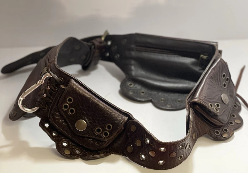 Cinturón utilitario de cuero marrón vintage bolso de cadera festival steampunk bolsa de cintura boho Foto 4 de 4