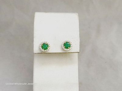 1,32ct echte runde Smaragd & Diamant Halo Ohrstecker massiv 14K Gelbgold