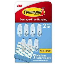 Command Medium Clear Wall Hook, 7 Hook and 12 Strips, 1 Pack,  1.30 per strip