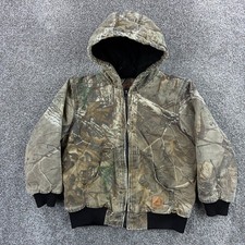 Berne Hooded Camo Jacket Kids Youth Small Heavy Canvas Full Zip Insulated