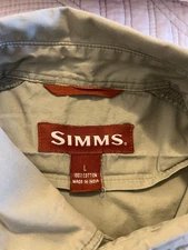SIMMS MEN'S SIZE LARGE 100% COTTON KHAKI LS SHIRT