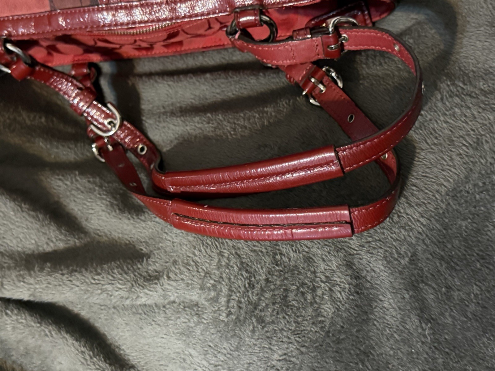 Coach Patchwork Red Leather, Canvas & Suede Shoul… - image 11