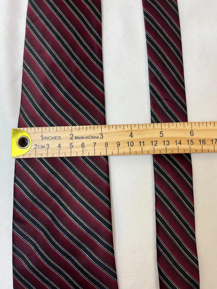 Corbata de seda Zylos George Machado borgoña azul marino a rayas doradas 100 % seda para hombre Foto 3 de 4