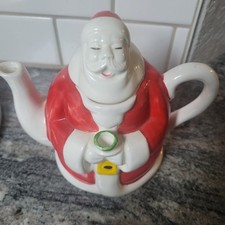 Vtg Ceramic SANTA TEA POT Christmas Antique F...