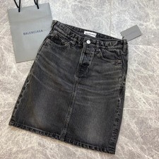 BALENCIAGA 21SS Side Zip Denim Skirt 34 Trapezoidal Skirt Womens Pants Distress