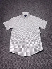 Mizzen+Main Shirt Mens Small White Green Leeward Trim Fit Short Sleeve Pattern