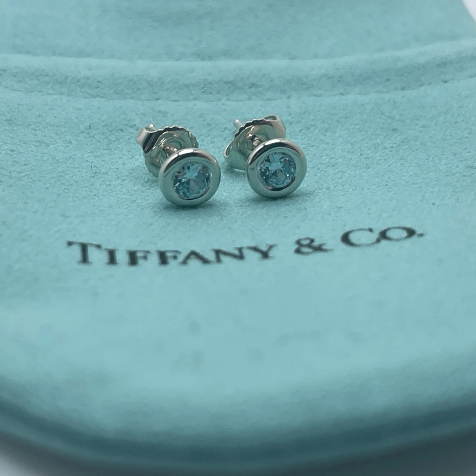 Pendientes Tiffany & Co. de plata de ley 925 Elsa Peretti azul aguamarina por yarda Foto 2 de 4