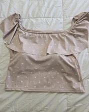 Kortni Jeane Women's Large Plus Print Ruffle Around Swim Top