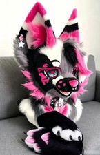 Fursuit Long haired Dog Fox Mascot Party Halloween Fur Cosplay head claws 