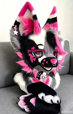 Fursuit Long haired Dog Fox Mascot Party Halloween Fur Cosplay(head+claws)