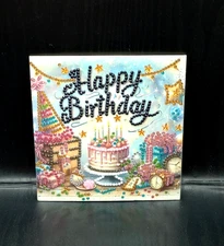 Finished Diamond Art - Sparkling Birthday Card w/Black Lettering