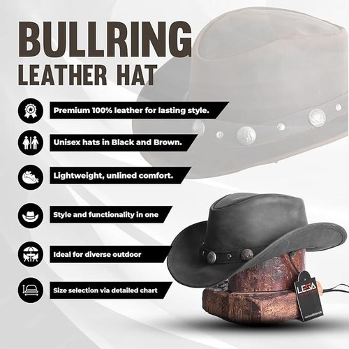 Bullring Leather Hat Western Cowboy for Men & Women - Picture 31 of 31