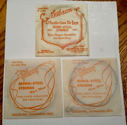 3 Pre-War Gibson Tenor Banjo String Envelopes Case Candy  Display  FREE SHIPPING