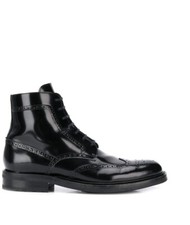 Ysl Saint Laurent Wingtip Black Leather Army Boots 37.5 Us 7 Made In Italy