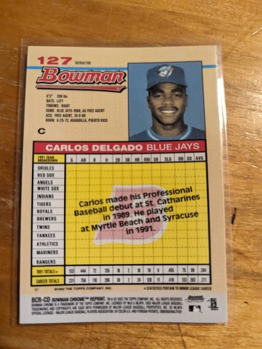 2002 Bowman Chrome Reprints Refractors #BCR-CD Carlos Delgado 92 Blue Jays - Picture 2 of 2