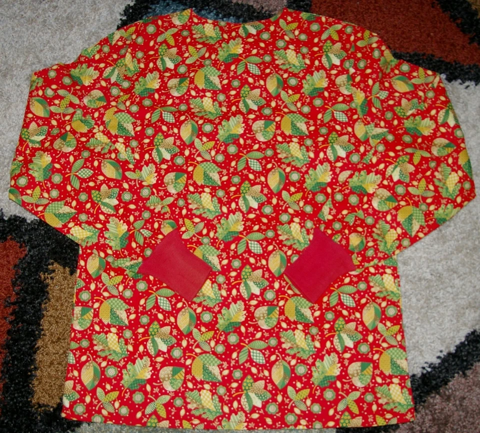 Christmas Warm up Jacket 2 bottom Pockets Knit Cuffs Patch Leaves Print Sz S - Image 4 of 4