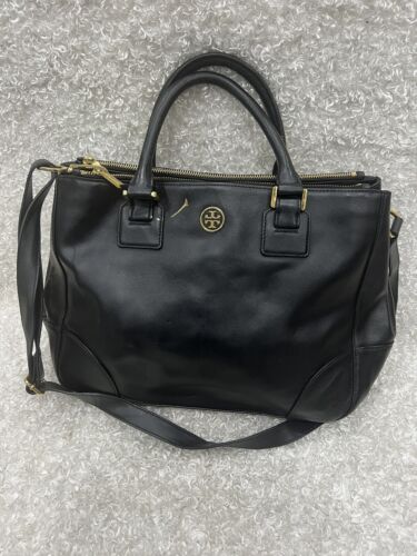 Tory Burch Robinson Double-Zip Saffiano Tote Bag, Black with Gold Hardware - Picture 1 of 12