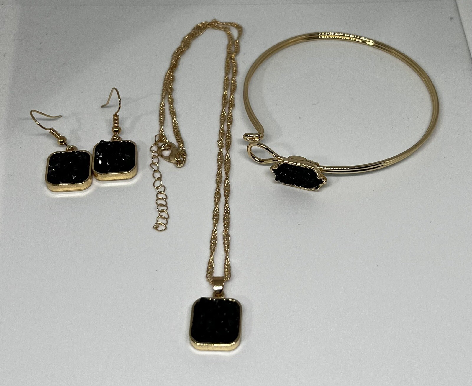 Bangle Black Zircon Bracelet/Earrings/Necklace Set-image