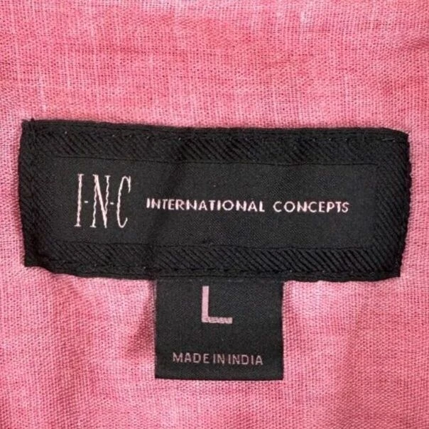 Camisa INC Mezcla de Lino Adulto Grande Rosa Abotonada Solapa Bolsillos Banda Cuello Para Hombres Foto 4 de 4